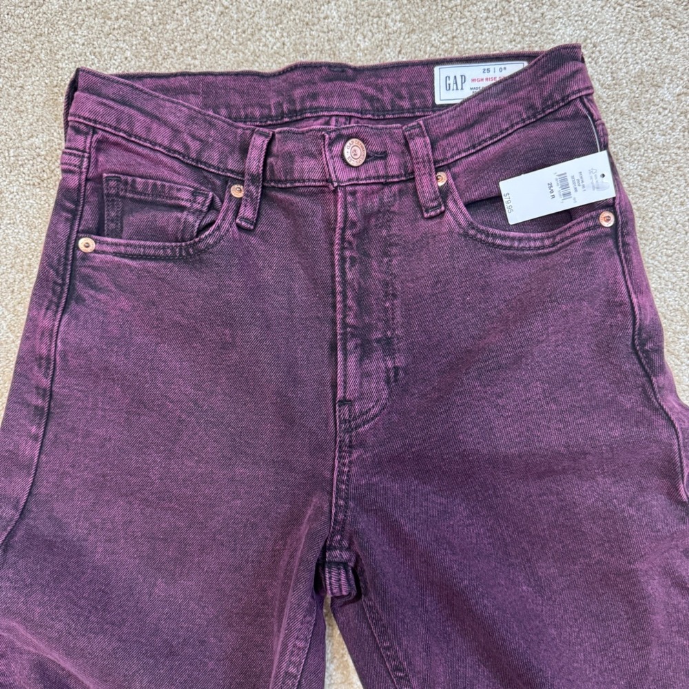Gap High Rise Stride Jeans Purple Acid Wash Wide Leg Denim 25/0 R NEW - Picture 6 of 9